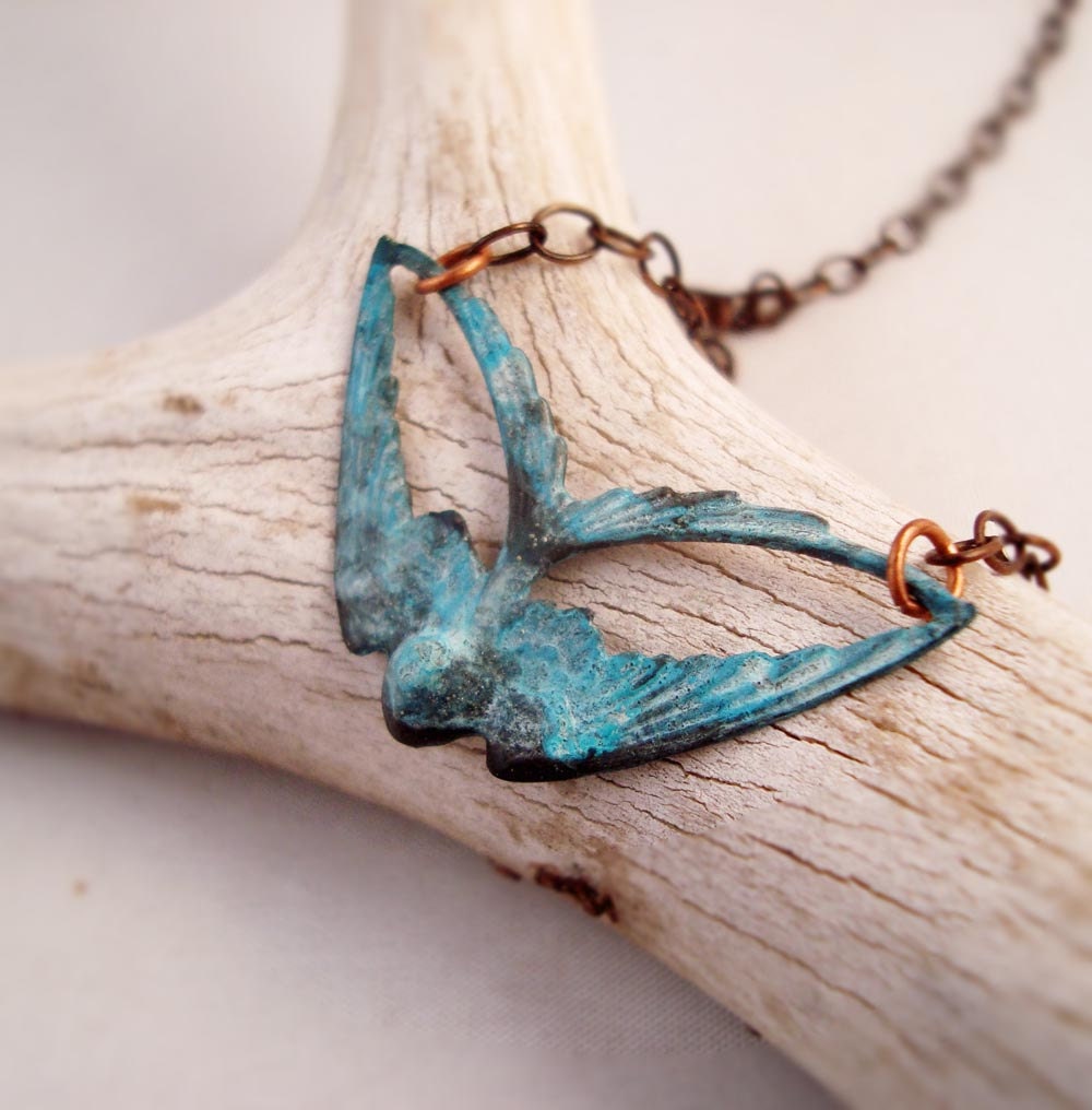 Vintage patina swallow necklace