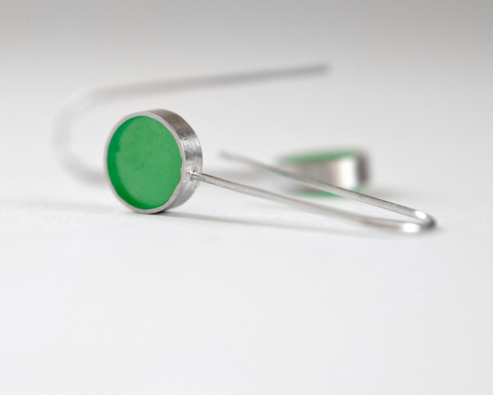 Don't Stop green resin and sterling silver earring- springtime St. Patrick's Day