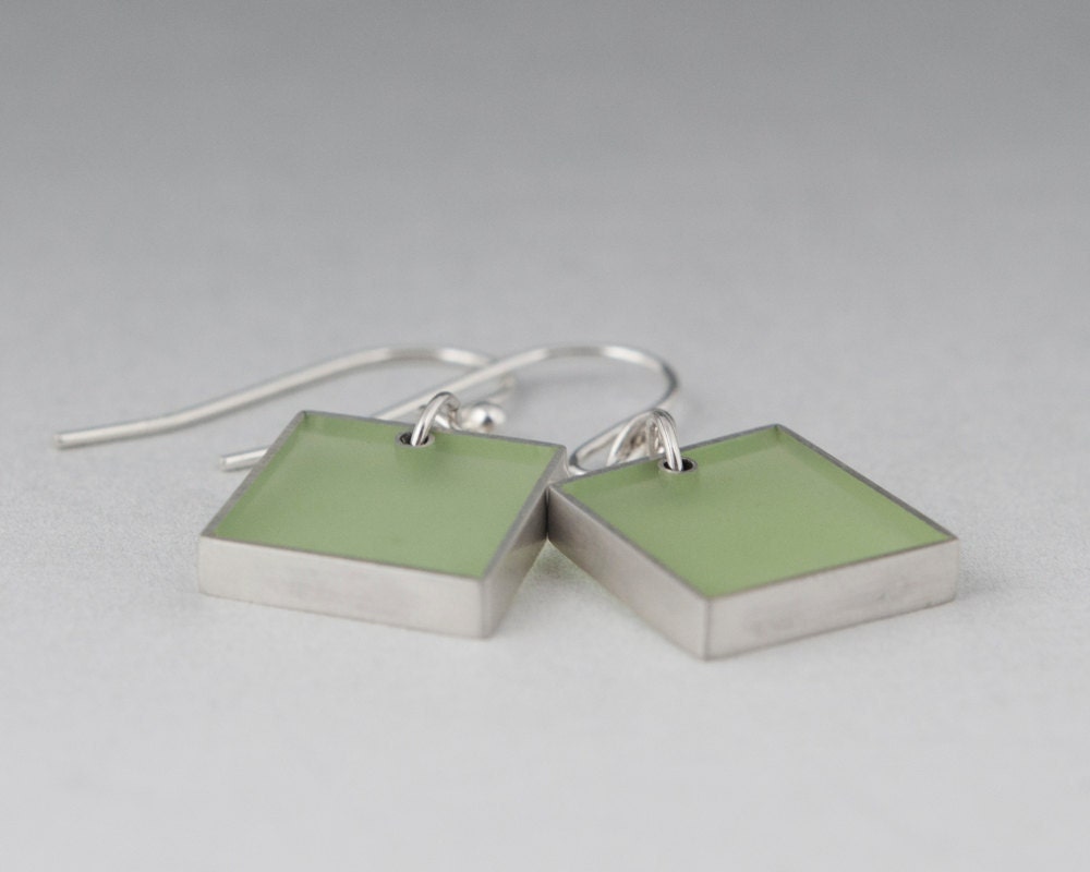 Come One, Come All earrings in pale green resin and sterling silver
