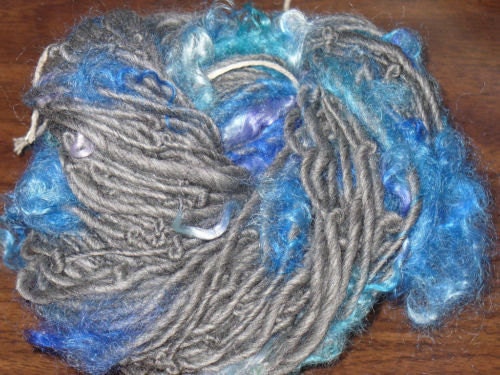 Silver Thunder  -  Gray Llama/sheep blend w/Blue Mohair handspun  -  Luxury Art yarn