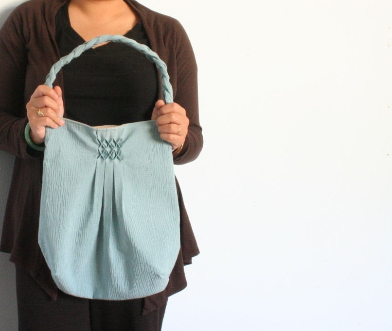 Honeycomb Bag in Teal - a round bottom, smocked and pleated bag 