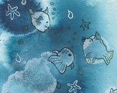 11 x 17 Giclee Illustration Print, fun, childlike, whimsical, blue - Enchantment under the Sea