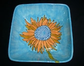 Bistro Style Serving Dish Blue and Orange Gerbera