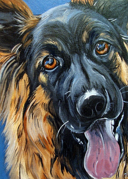 GERMAN SHEPHERD dog art print blue bright colors long haired 8x10