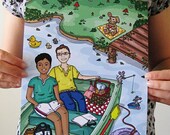 8x10 Extra Large Custom Family Portrait - Original illustration, art print size, family, couples, children, pets