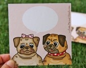 Girl Pug Conversation Note Card, 1 card and envelope, girl puppy with pink polka dot ribbon