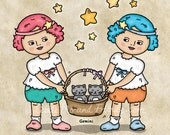 Gemini Mo Art Print 5 x 5 inches by Helena Tay, signed edition, zodiac sign, horoscope