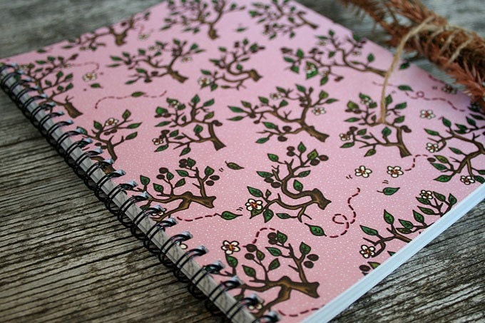 CHERRY BLOSSOM IN VALENTINE NOTEBOOK, 50 bound pages, recycled paper, for school, office