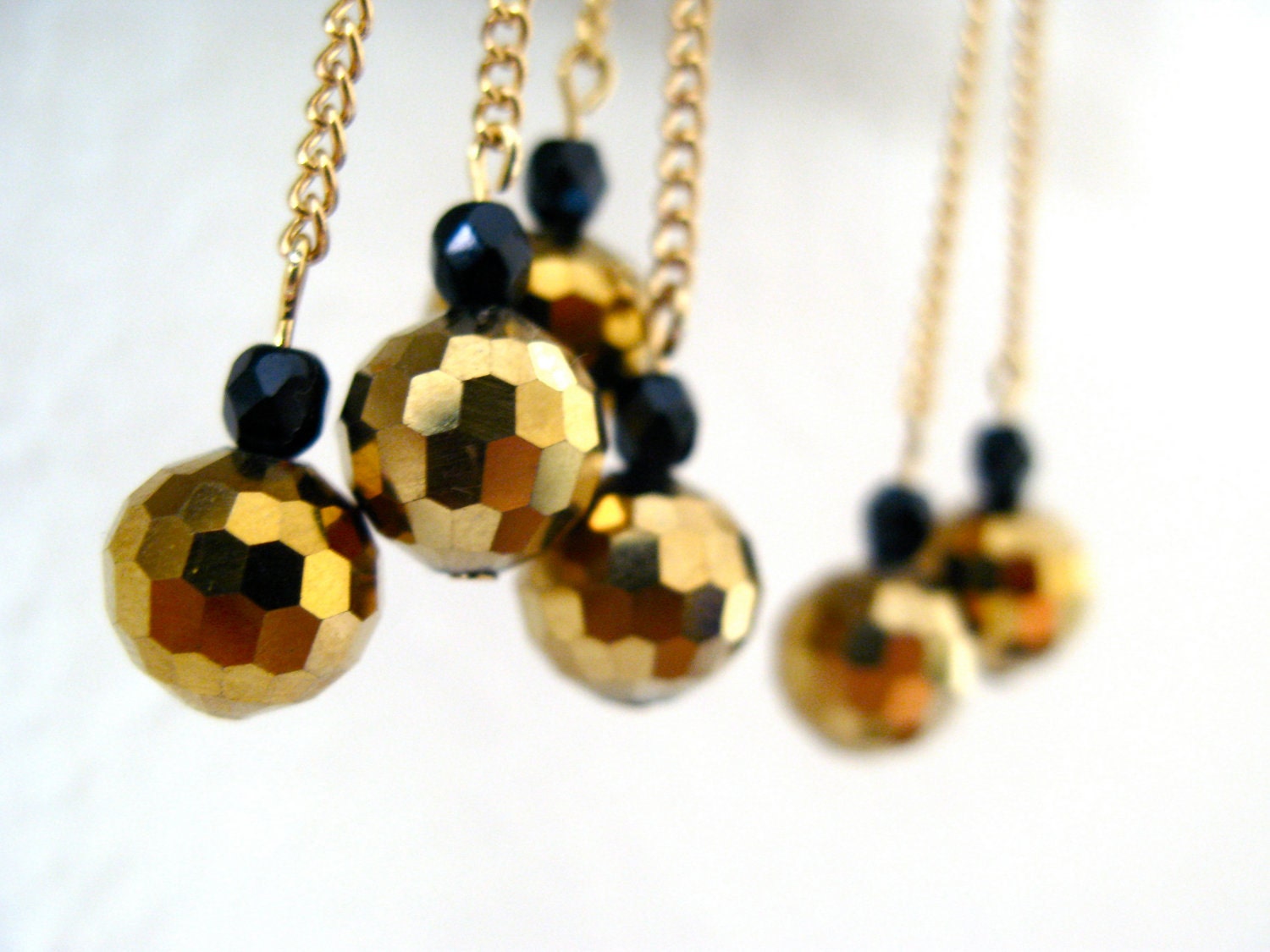 Ornamented Earrings - gold faceted glass beads - disco - sparkle chain drops - By Corrieberry Pie