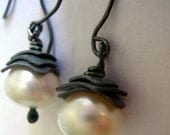 white freshwater pearls on oxidized sterling silver