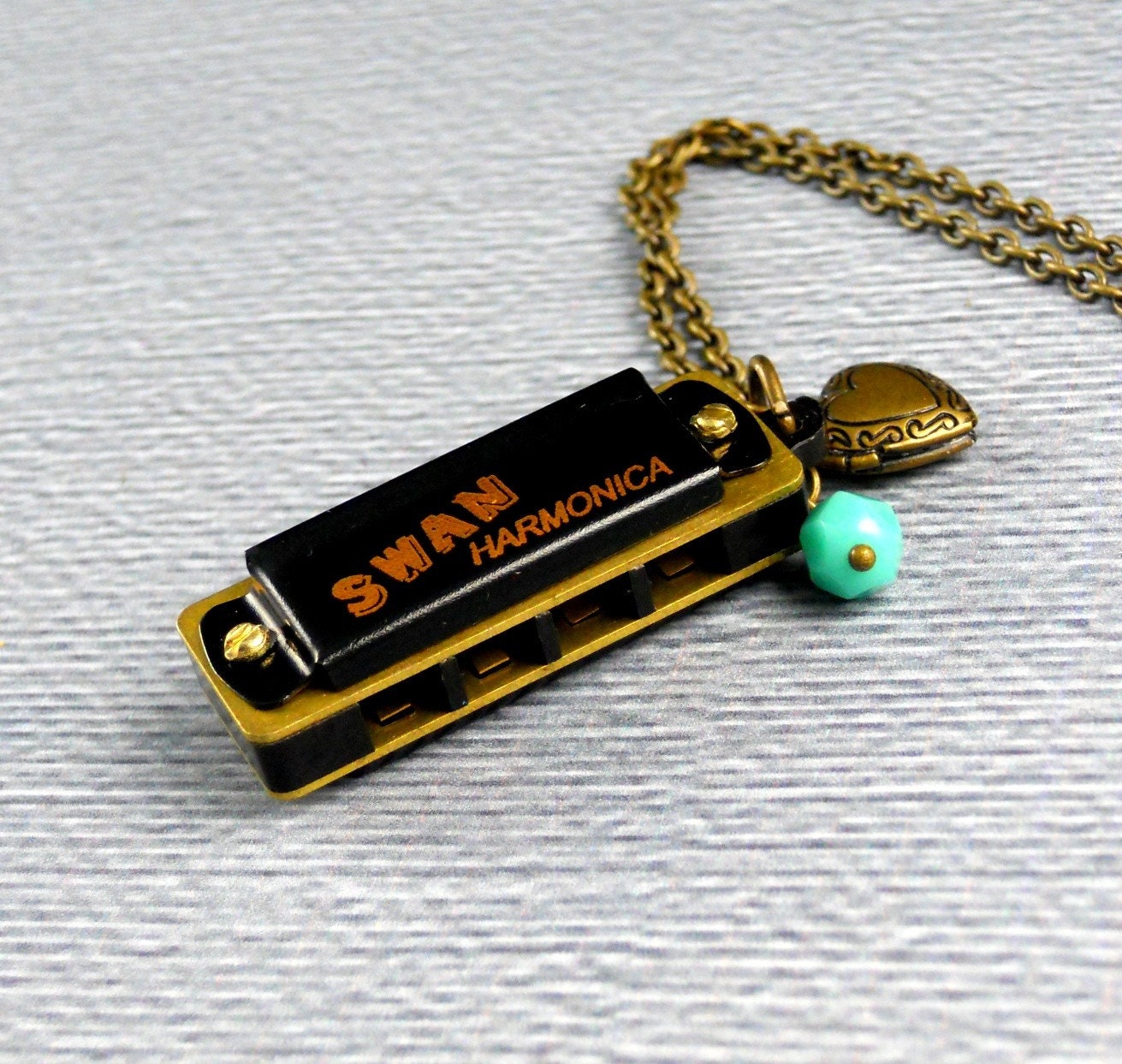 Play the Song Love Story Locket Black Harmonica Necklace