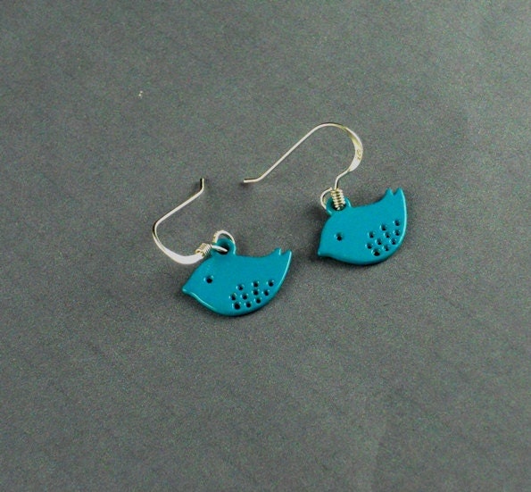 Turquoise Bird Sterling Silver Ear Wires Earrings