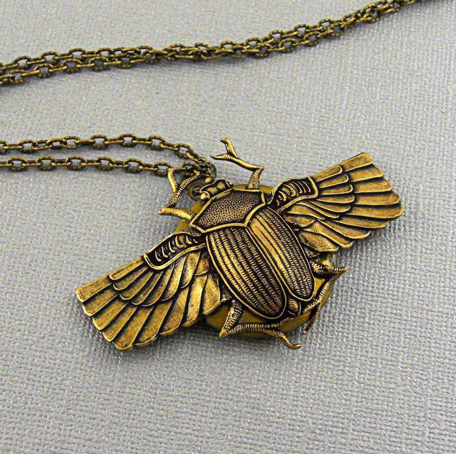 Steampunk Beetle Vintage Bronze Locket, Egyption, Symbolic, Scarab, Ancient ,Locket Long Chain- PHARAOH RESURRECTION