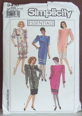 Women's Chemise Dress with Jewel Neckline Size 14-16-18-20 Vintage UNCUT Simplicity 9410 Sewing Pattern