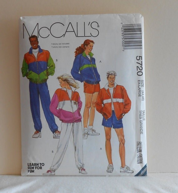 Misses, Mens, Teens Jacket, Pants or Shorts Size Ex-Large UNCUT Sewing Pattern, by McCalls 5720