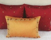 gold oblong boudoir pillow with red flower embroidery 12X18 inch decorative throw pillow IN STOCK