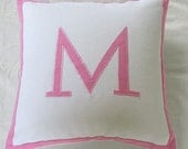 Monogrammed throw pillows 18 inch - white and pink