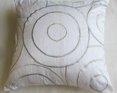 white throw pillow cover with circle design in silver and gray 20 inch IN STOCK