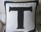Custom made white throw pillow cover with black letter and border-18 inches monogrammed cushion