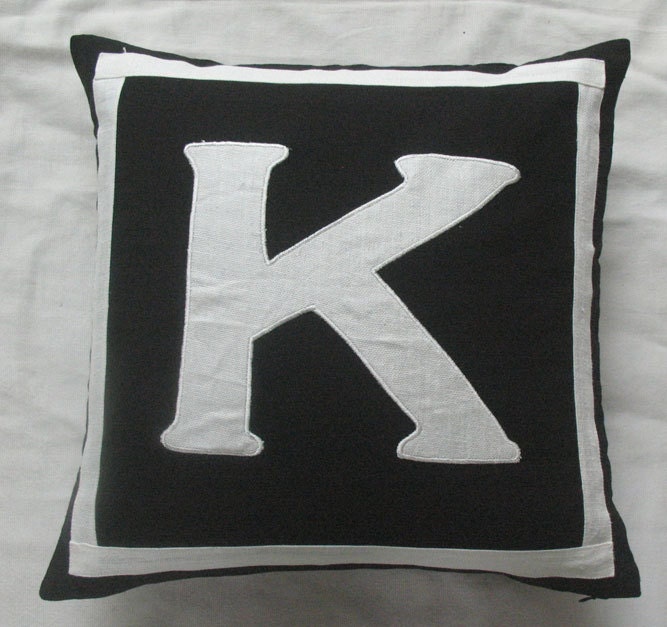 Letter K black and white monogram pillow cover 18 inch - IN STOCK