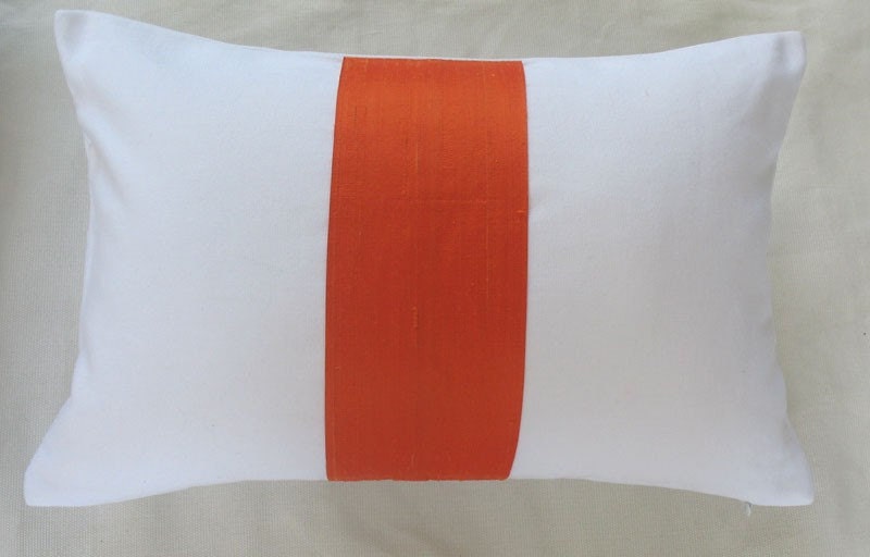 White orange rectangle throw pillow cover  12X18 inch long cushion cover