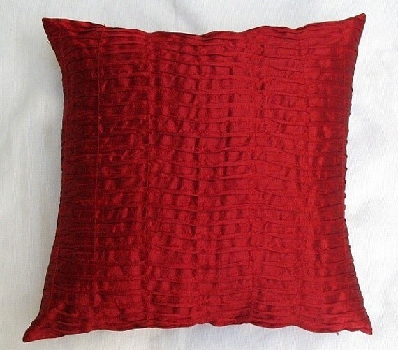 red pintuck artsilk throw pillow 16 inch decorative cushion cover modern design Set of 2 pieces