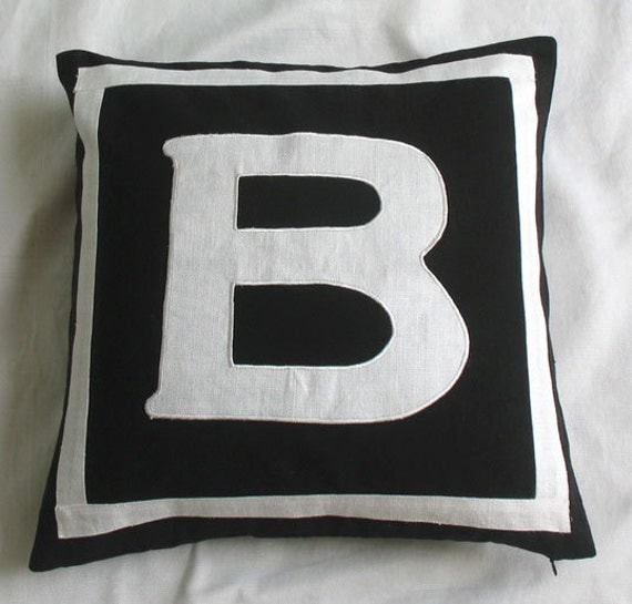 monogrammed pillows custom made -20 inches custom made black and white only