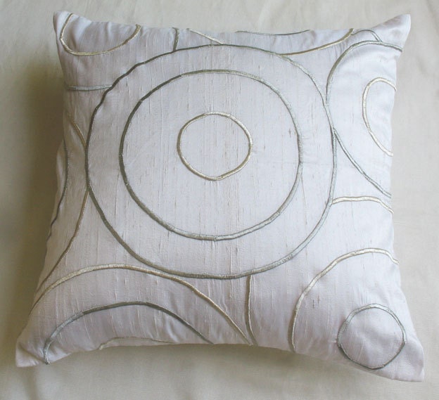 white throw pillow cover with circle design in silver and gray 20 inch IN STOCK
