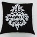 black linen throw pillow cover with white damask emboridery
