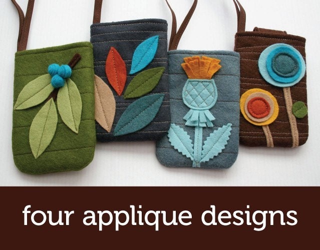 Felt Gadget Cozy PDF pattern with four applique designs