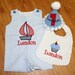 First Birthday Boy Monogrammed Jon Jon Bib Hat Set - Custom Made - Match Your Theme- Sailboat