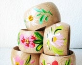 Set of 5 Vintage Handpainted Floral Napkin Rings