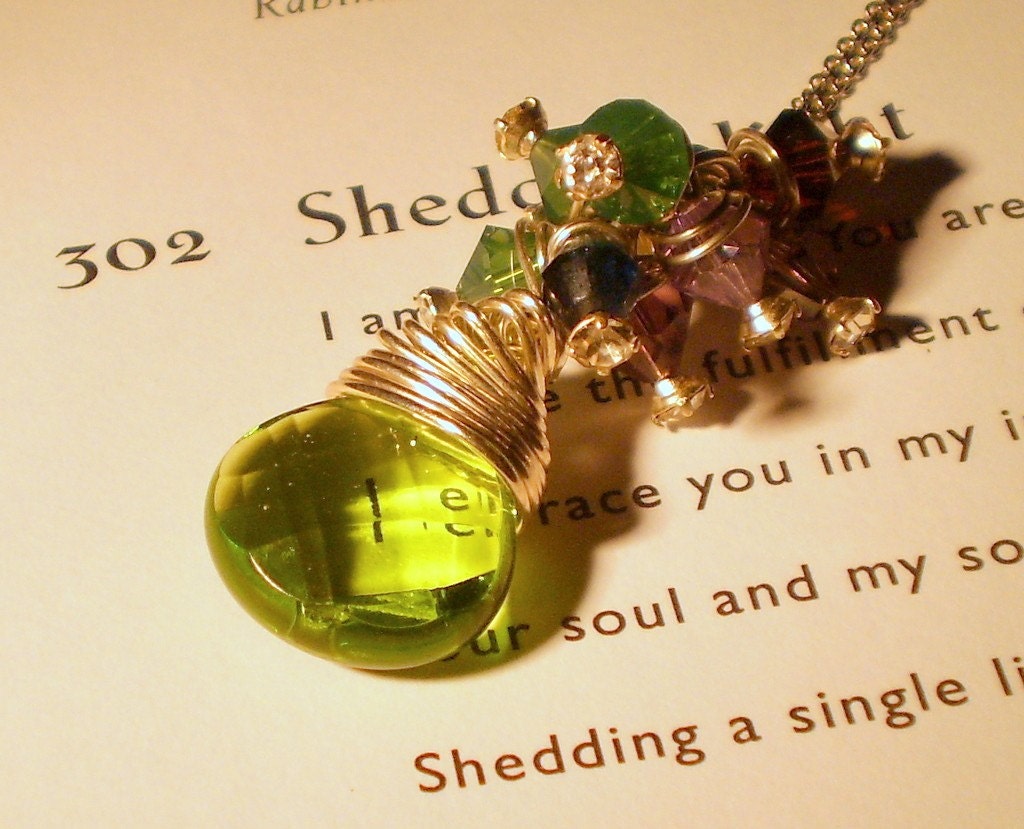 Green Apple Blossom Sterling Silver Wire Wrapped Necklace