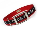 black and red skull and crossbones metal buckle dog collar (1 inch)