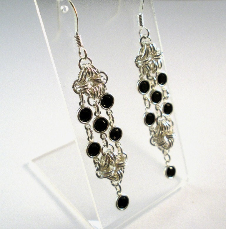 Rhombus Rumba Chain Maille Earrings in Jet Black Swarovski Crystal