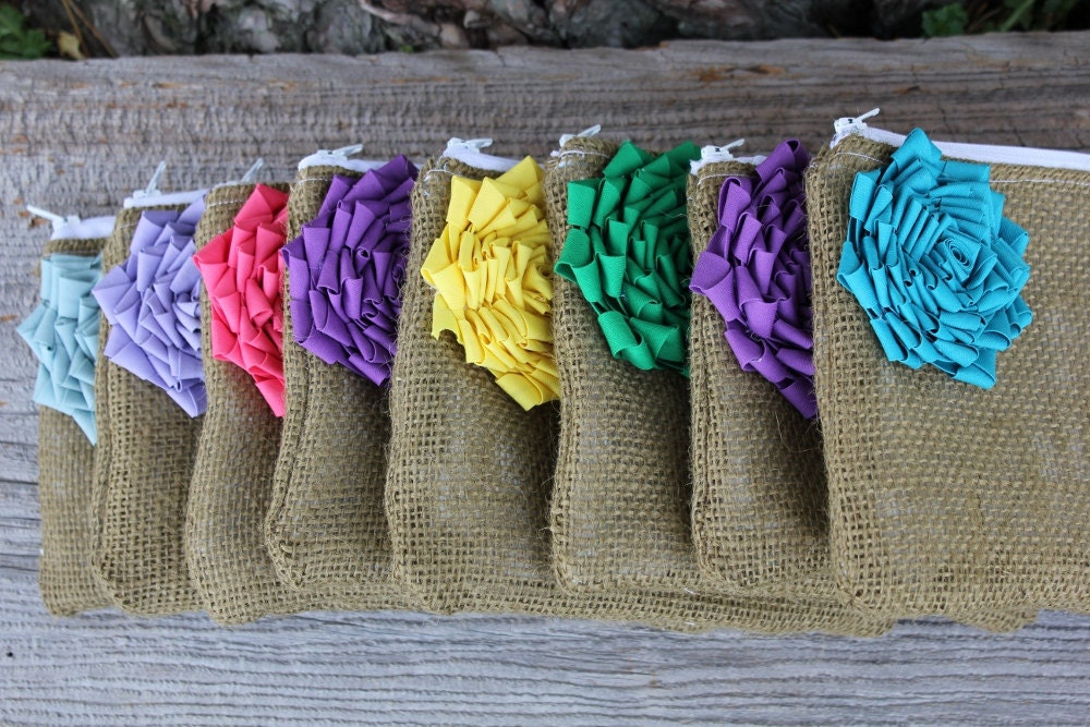 8 Wedding Clutches - Bridesmaid Clutch - Bridal Party - You Choose The Color Flower and Lining