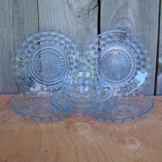 Set of Blue Bubble Depression Glassware by GoodPhamilyFun on Etsy