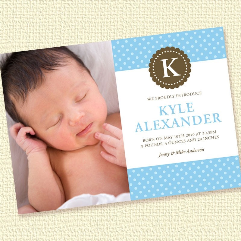 Sweet Monogram Baby Boy Birth Announcement Photo Personalized (Digital File) Il_170x135