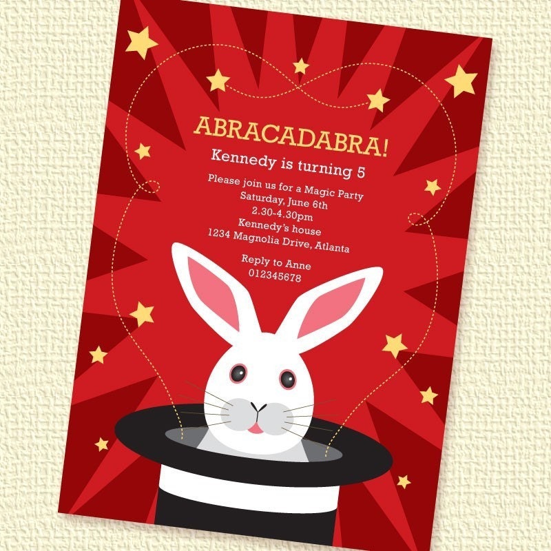 White Rabbit Magic Party Invitation Birthday Printable Custom Personalized (Digital File)