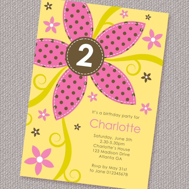 Polka Dot Flower Birthday Party Invitation Printable Custom Personalized Girl's (Digital File) Il_170x135