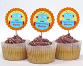 Little Robot Cupcake Toppers or Party Circles Personalized Printable (Digital File) Il_170x135