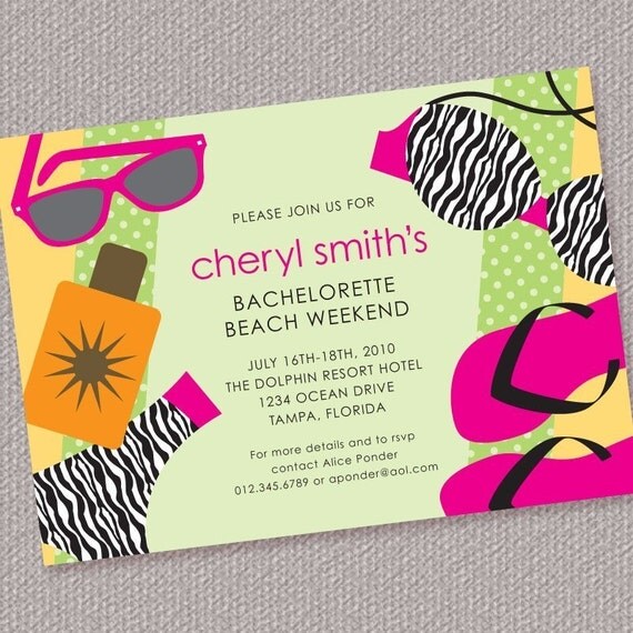 Beach Towel Bachelorette Beach Weekend Party Invitation Personalized Printable (Digital File) Il_570xn