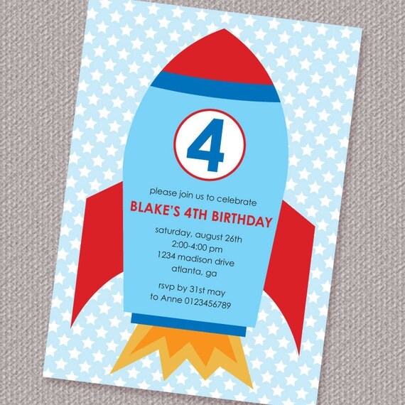 Space Rocket Birthday Party Invitation Printable Personalized (Digital File) Il_570xn