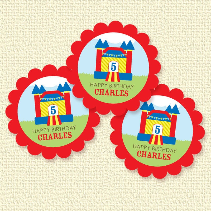 Red Bounce House Cupcake Toppers or Party Circles Personalized Printable (Digital File) Il_570xn