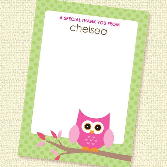 Little Owl Girl Thank You Card Printable Custom Personalized (Digital File) Il_570xn