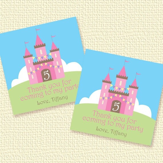 Fairytale Castle Princess Party Favor Tags or Stickers Personalized Printable (Digital File) Il_570xn