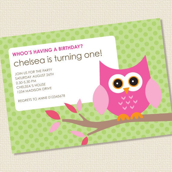 Little Owl Birthday Party Invitation Girl Printable Personalized (Digital File) Il_570xn