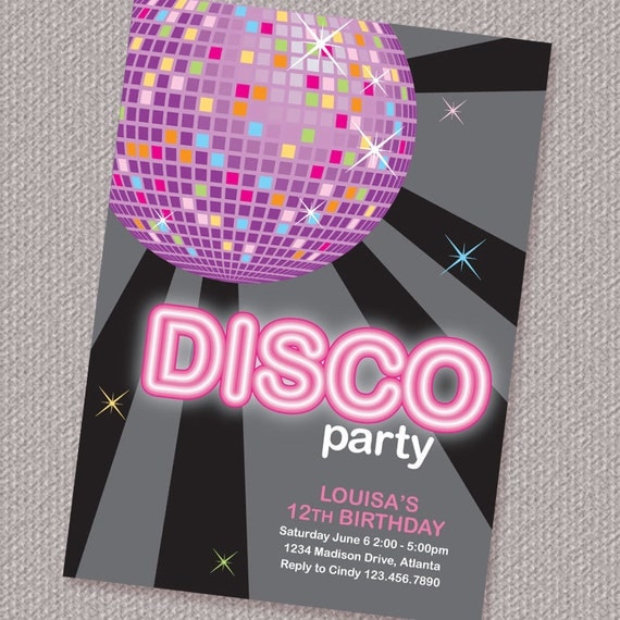 Disco Ball Birthday Party Invitation Printable Personalized (Digital File) Il_570xn