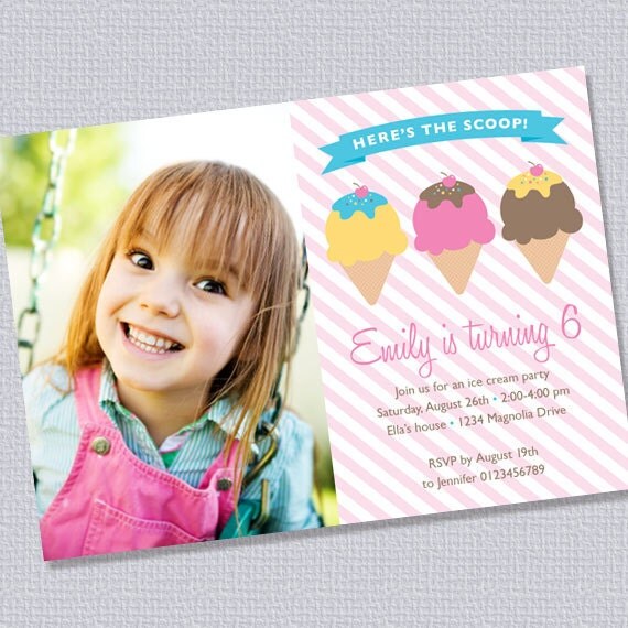 Ice Cream Party Invitation Photo Personalized Printable (Digital File) Il_570xn