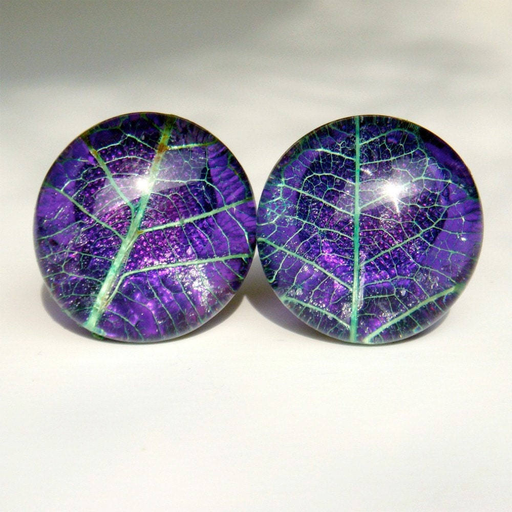 Pretty Purple Shimmering Skeleton Leaf Clip-on Earrings - UK Seller